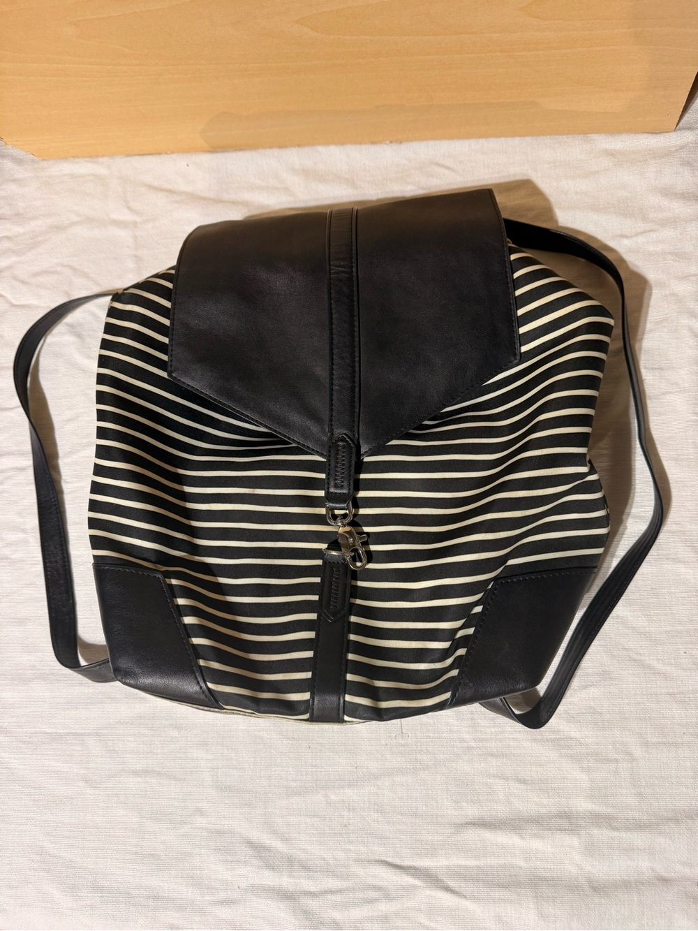 Stella and Dot black and white stripped backpack